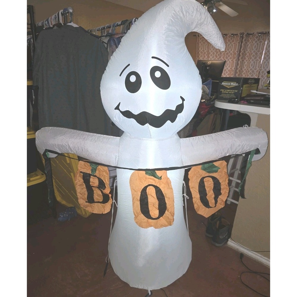 Halloween Spooky Ghost Inflatable 5.3ft LED Light Up Yard Decoration BOO Banner - Picture 1 of 8